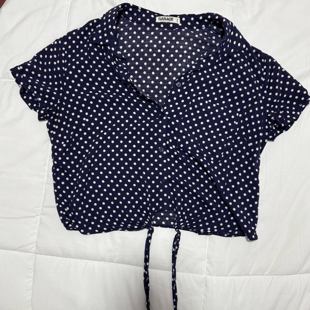 Garage Navy and White Polka Dot Blouse